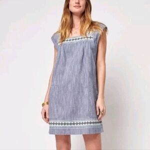 NEW Womens Faherty Hailee Dress Navy Jacquard Small $148